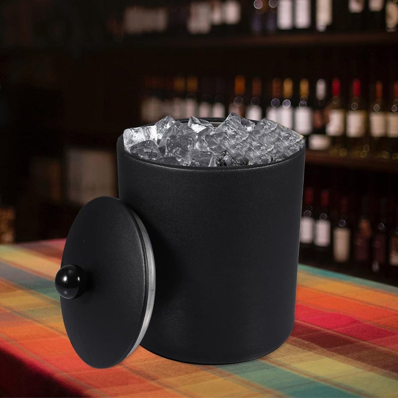 DOITOOL Ice Bucket with Lid, Tongs and Strainer, Stainless Steel Insulated Ice Bucket for Cocktail Bar, Ideal for Cocktail Bar, Parties, Chilling Wine, 5.5 x 5.5 x 7.3 inches (Black) - Image 2